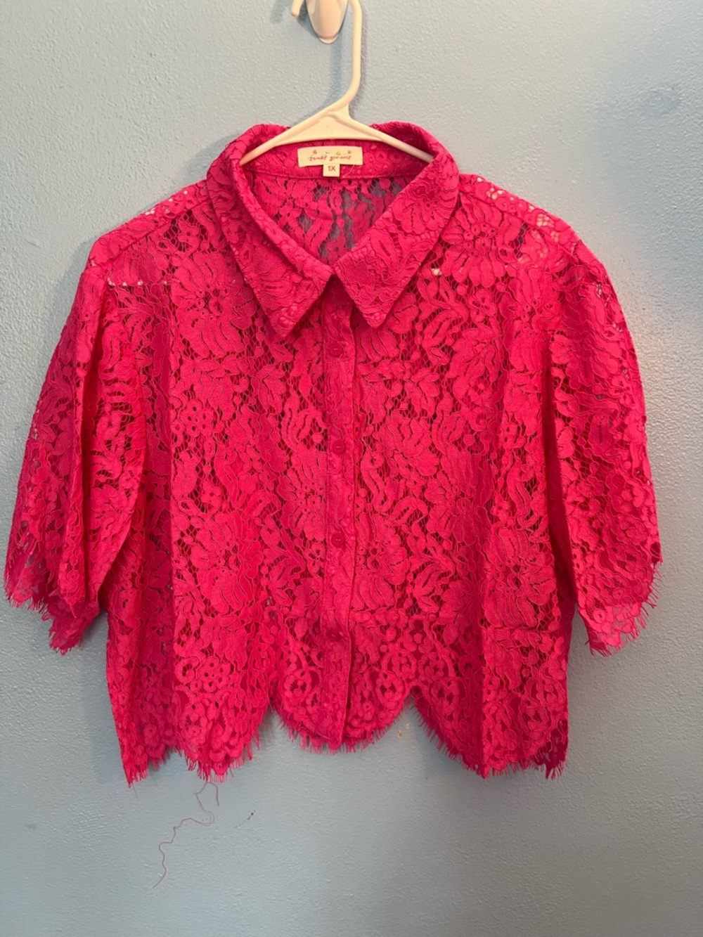 Sweet Generis Fuchsia Lace Crop Button-Up Top